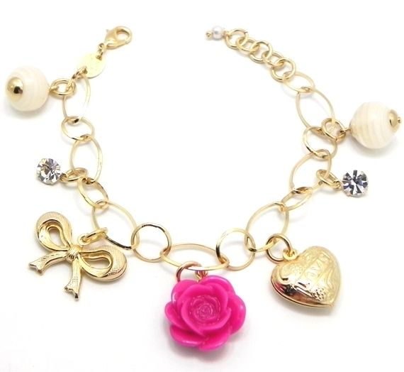 Pulseira com Rosa - Prateado